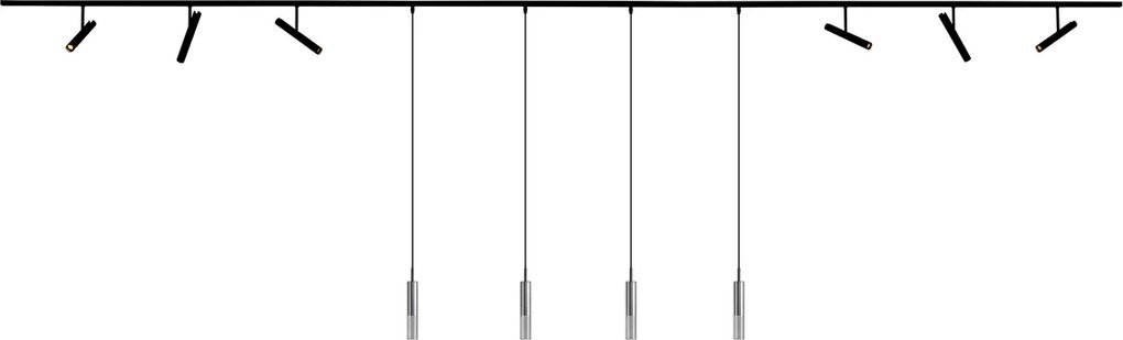 Modern fekete sínrendszer 6 spotlámpával és 4 fekete függőlámpával, 1 fázisú - Slimline Avery Loyce