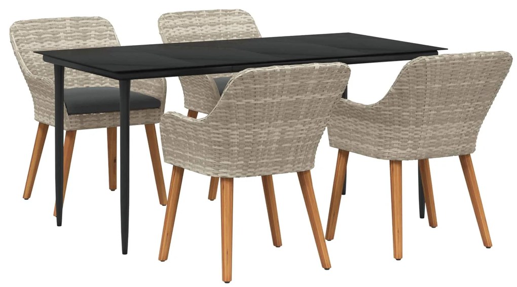 vidaXL Kert étkező szett párnával 5 pcs Világosszürke polirattan