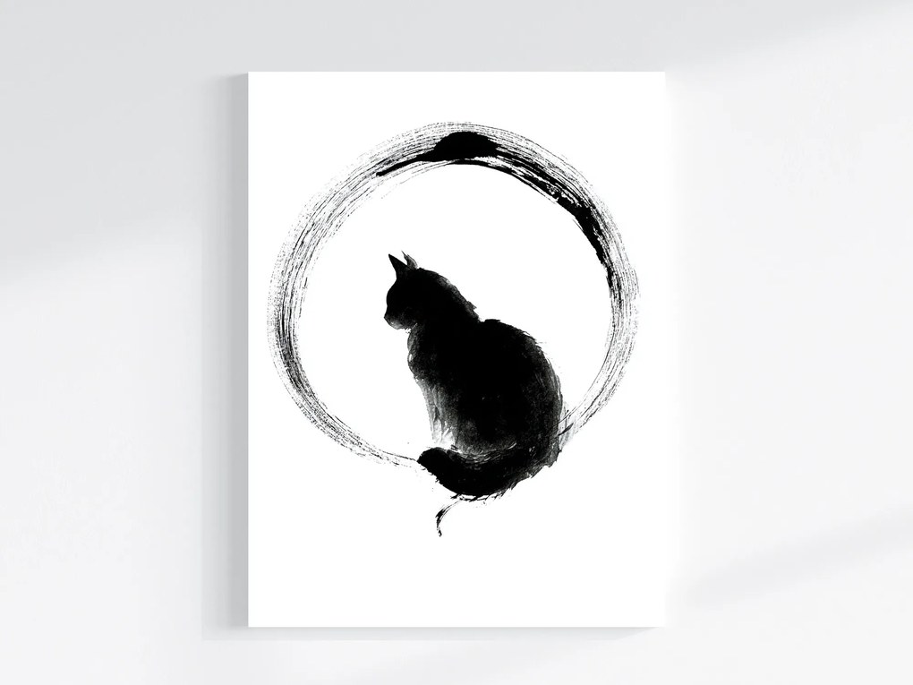 Canvas Vászonkép Grafika Geometria Kör Macska Fekete-fehér B&amp;w 60x80