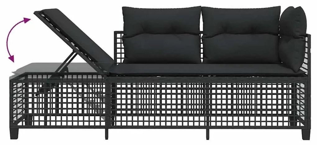 3 részes fekete polyrattan kerti sarokkanapé garnitúra párnával