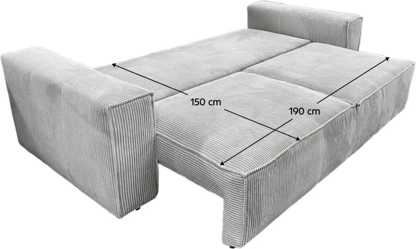 Kihúzható heverő, világosszürke, HARPERA BIG SOFA