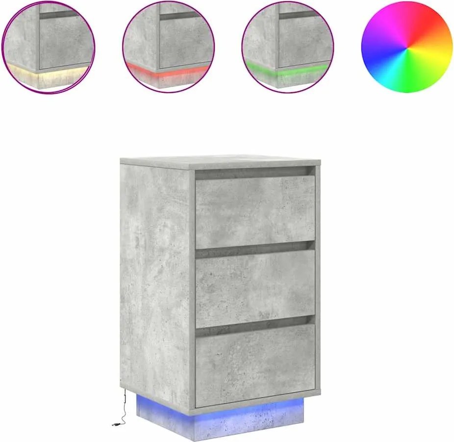 vidaXL betonszürke éjjeliszekrény LED-világítással 38x34x65 cm