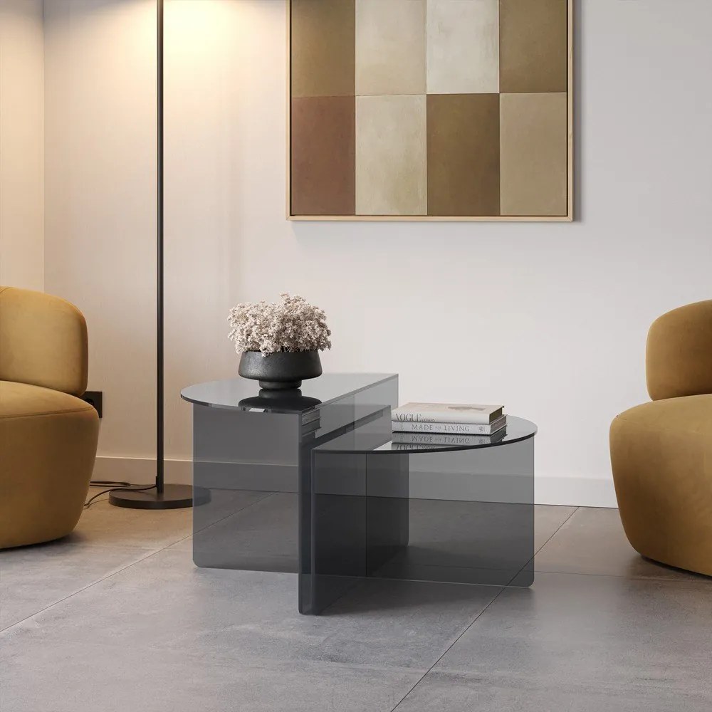 Szürke üveg kerek dohányzóasztal szett 2 db-os ø 80 cm Velta – MOME