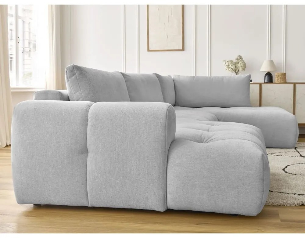 Világosszürke kinyitható-tárolóhelyes sarokkanapé (jobb oldali-U alakú) Fuji – Bobochic Paris