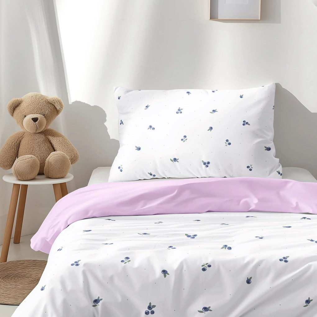 Goldea gyermek pamut ágyneműhuzat duo - áfonya mintás, lila színű hátoldal 140 x 200 és 70 x 90 cm