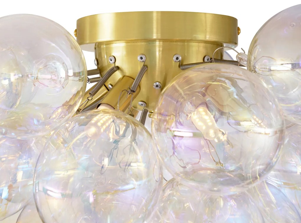 Dizájn mennyezeti lámpa sárgaréz színű, szivárványos üveggel, 6 fényponttal - Uvas