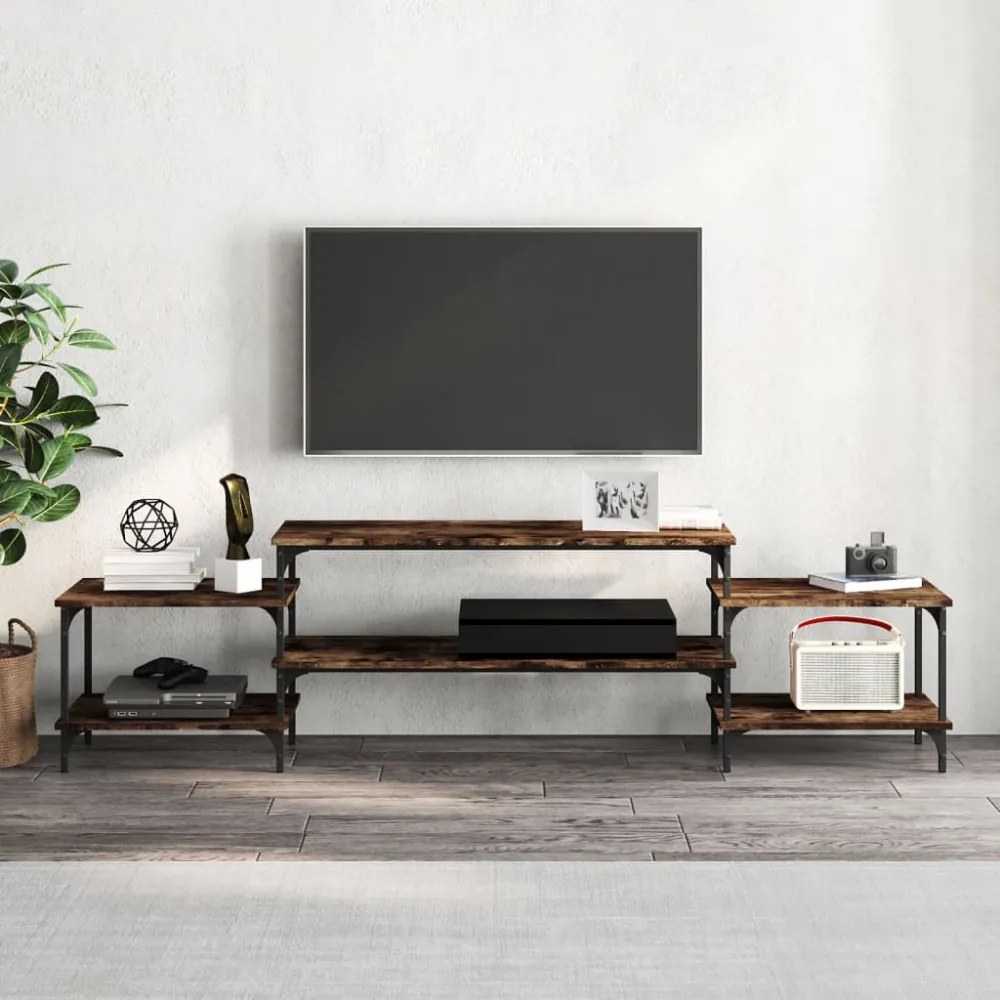 füstös tölgy színű szerelt fa TV-szekrény 197x35x52 cm