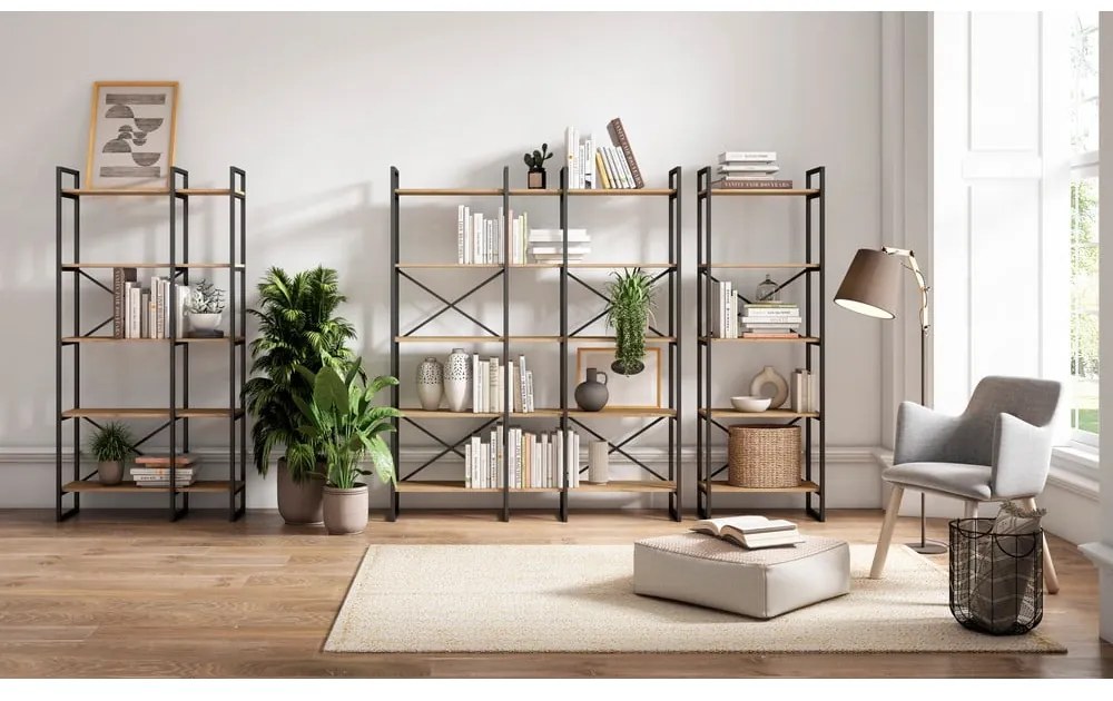 Fekete-natúr színű polcos állvány tölgyfa dekorral 144x175 cm Dusan – Marckeric