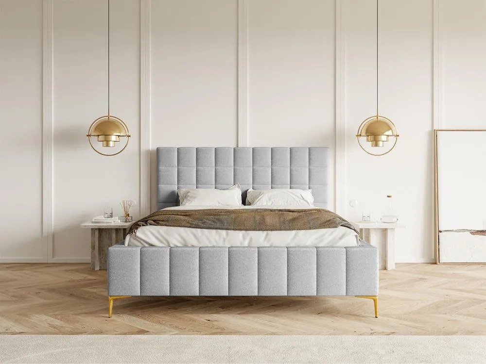 Franciaágy 180 cm Sheldona 180 (ágyráccsal) (tárolóhellyel) (világosszürke + arany). Akció -15%. 1099762