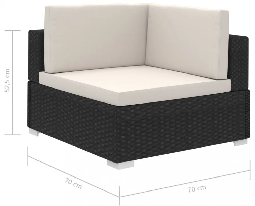 8-részes fekete polyrattan kerti bútorszett párnákkal