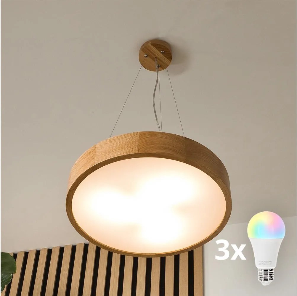 Brilagi - LED RGBW dimmelhető csillár CARVALHO 3xE27/15W/230V Wi‑Fi, tölgy, átm. 47,5 cm