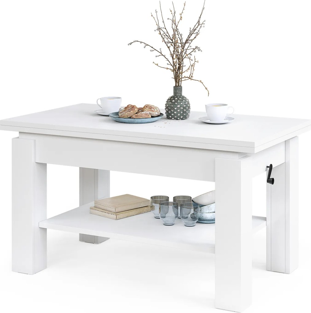 Mazzoni BRAWO Fehér - NYITHATÓ/MAGASÍTHATÓ DOHÁNYZÓASZTAL POLCCAL ÉTKEZŐASZTALKÉNT IS HASZNÁLHATÓ