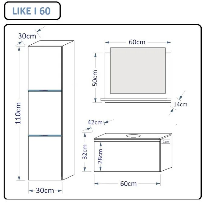 LIKE I 60 Magasfényű fehér fürdőszoba bútor