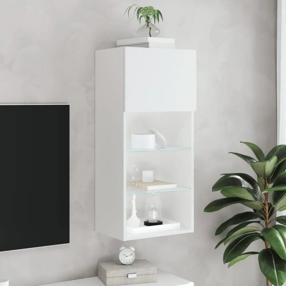 fehér TV-szekrény LED-lámpákkal 40,5x30x90 cm