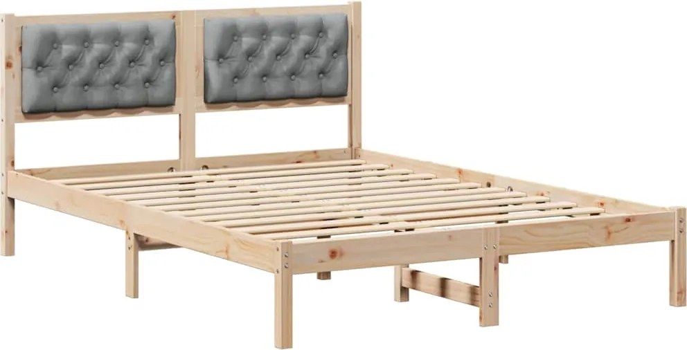 vidaXL Ágykeret fejtámlával Világosszürke 150 x 200 cm Tömör fenyőfa