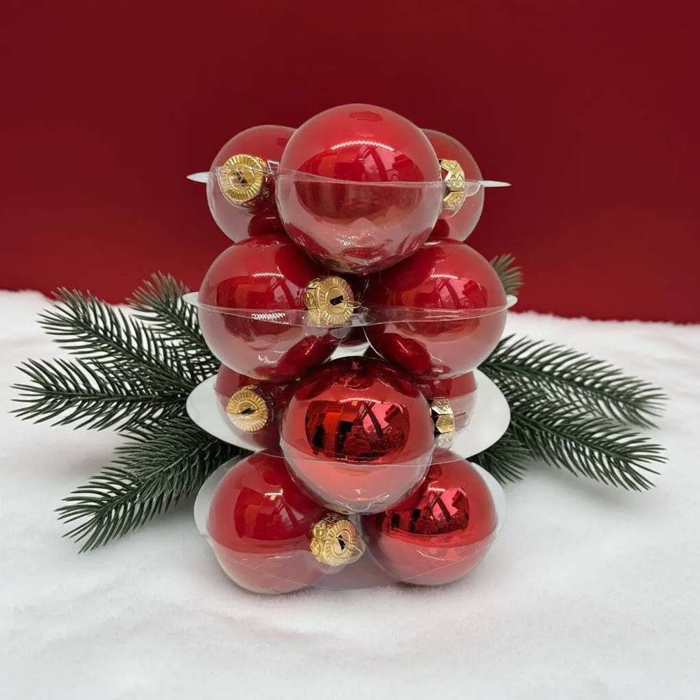 Piros karácsonyi üveggömb szett, 6 cm, 12 db