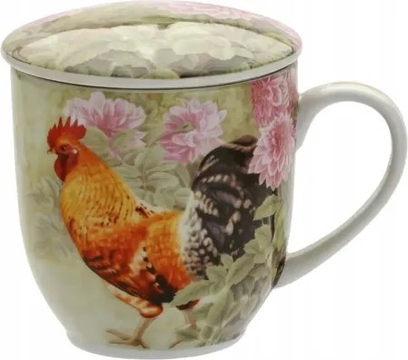 Porcelán bögre kakas befőző szűrővel, befőzővel