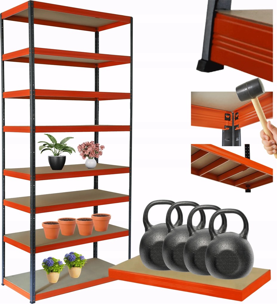 Tárolószekrény fém állvány Helios 270x120x35cm 8Px400kg Tömör