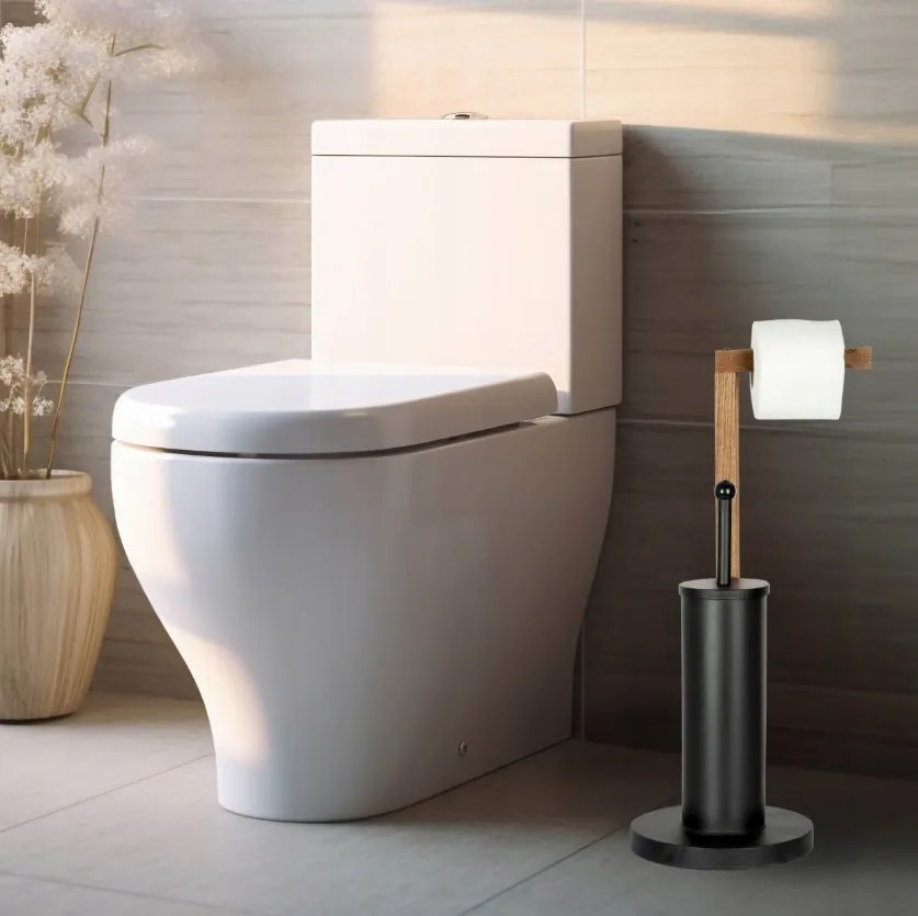 Erga Aurora Small Black, WC kefe fa WC papír tartóval 19x19x56 cm, barna-fekete, ERG-SEP-1340STLAZSBLA