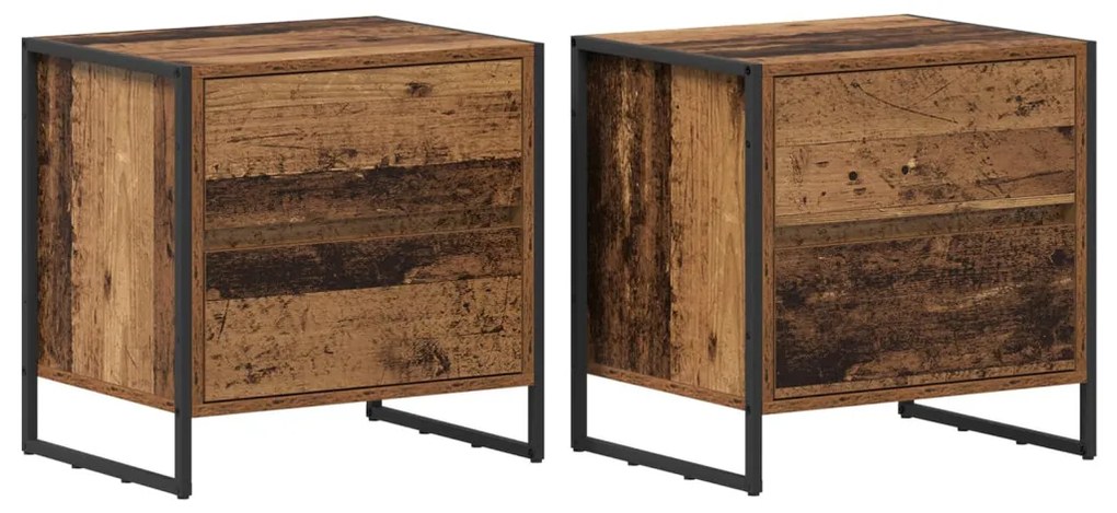 vidaXL Éjjeli asztal fiókkal 2 pcs Öreg fa 50 x 39.5 x 50 cm Faanyag