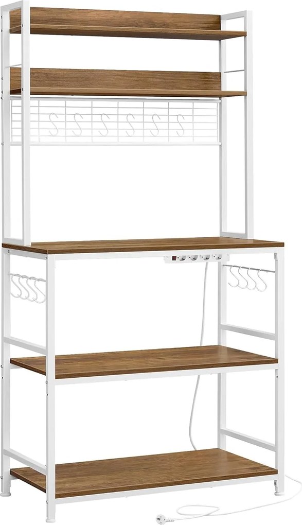 Konyhai polc, rendszerező polc konnektorokkal, 40x80x170 cm, barna- fehér