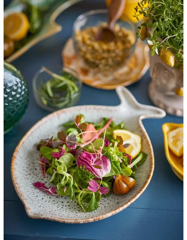 Kék-bézs szervírozó kőedény tányér Fleur – Bloomingville