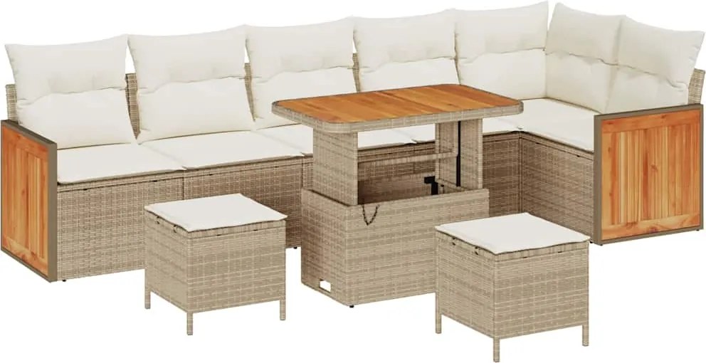 vidaXL Kerti Kanapé Szett párnával 11 pcs Beige és krém polirattan
