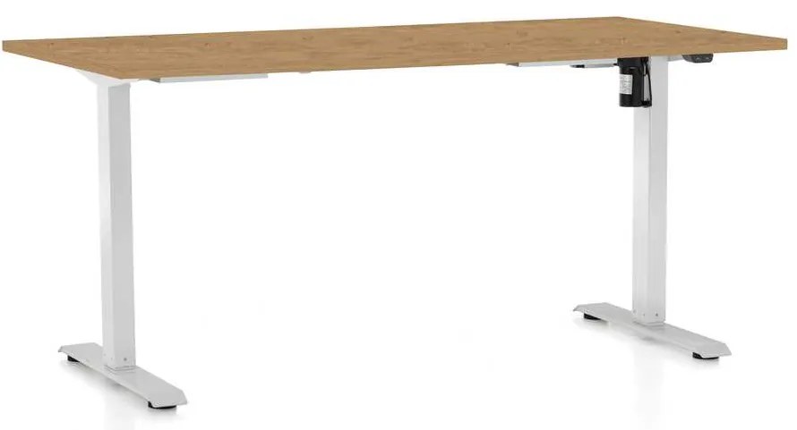 OfficeTech A állítható magasságú asztal, 160 x 80 cm, fehér alap, köves tölgy