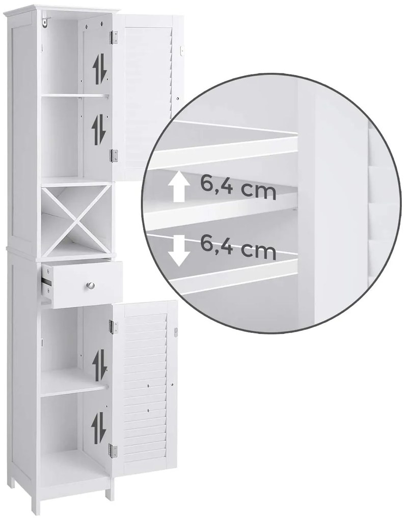 Fürdőszoba szekrény, Tárolószekrény fiókkal, kivehető X alakú polc 170cm
