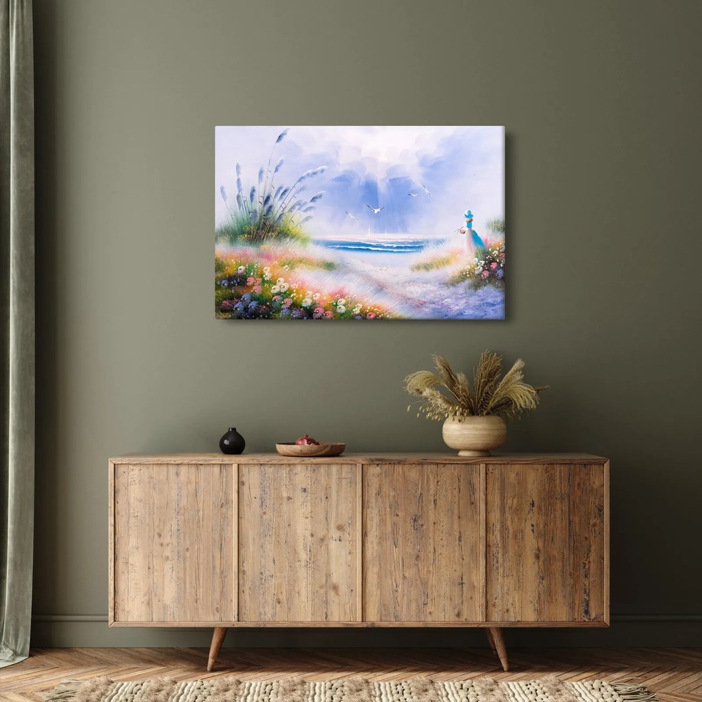 Kép - romantikus tengerpart, olajfestmény (90x60 cm)