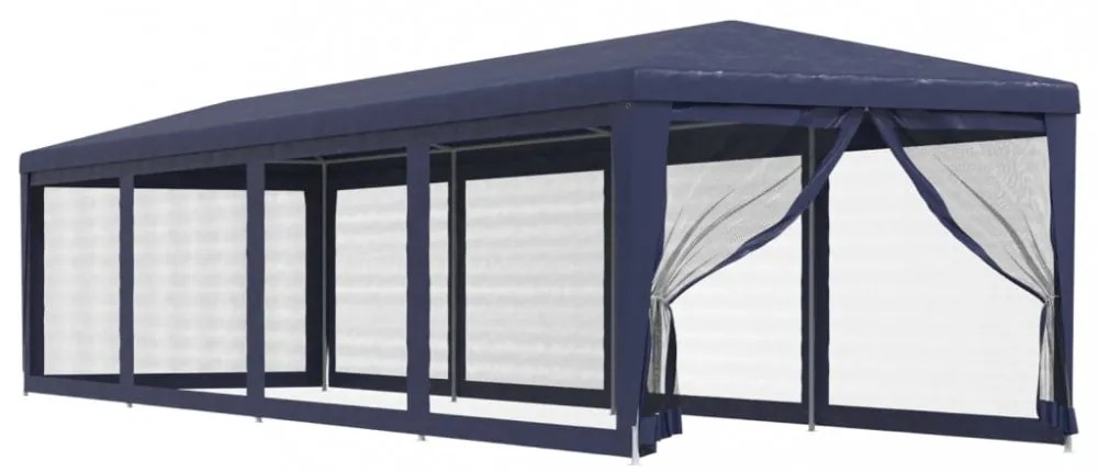 kék HDPE rendezvénysátor 10 hálós oldalfallal 3 x 12 m