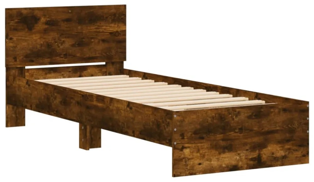 füstös tölgy színű ágykeret fejtámlával és LED-ekkel 75x190 cm