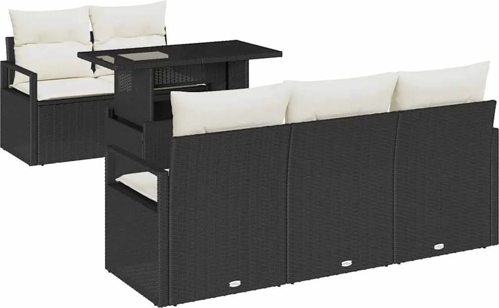 vidaXL Kerti Kanapé Szett párnával tárolóval 6 pcs Fekete Poli rattan