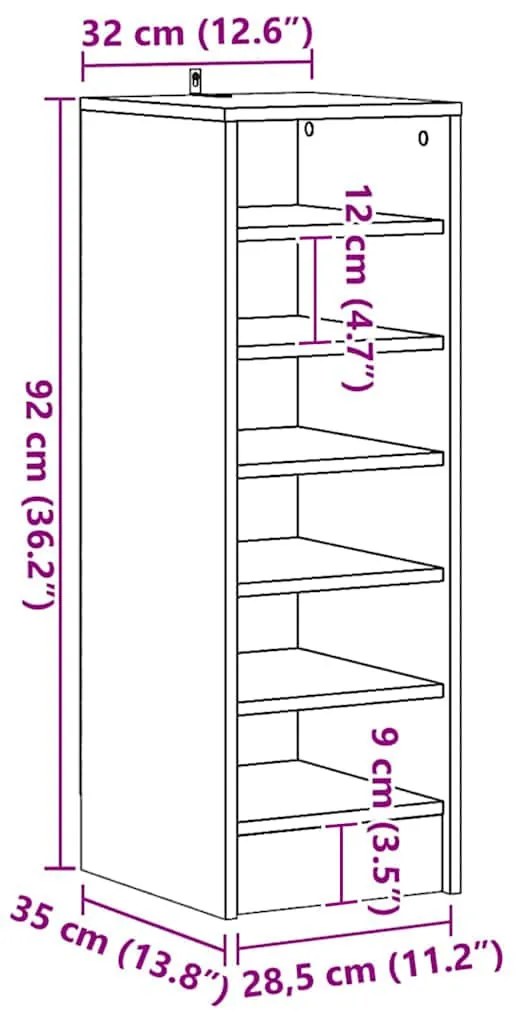 betonszürke szerelt fa cipősszekrény 31,5 x 35 x 90 cm