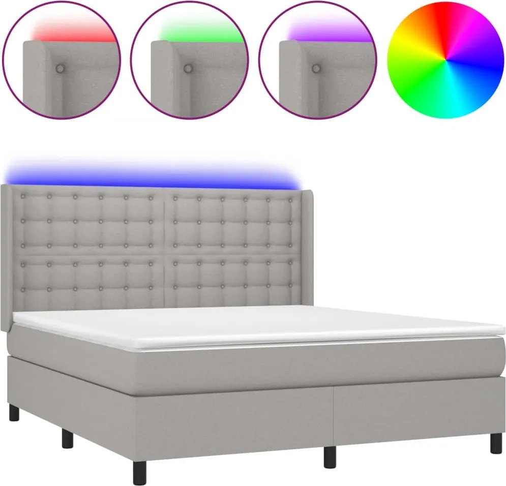 vidaXL világosszürke szövet rugós és LED-es ágy matraccal 160x200 cm