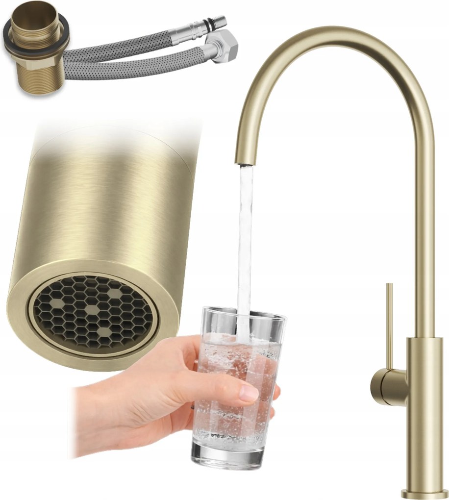 Konyhai csaptelep Csaptelep Brushed Gold Forgatható kifolyócső Álló Prestige Slim