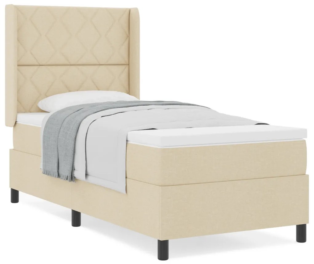Boxspring Ágy Matrac Nélkül Krém 90x200 cm Szövet