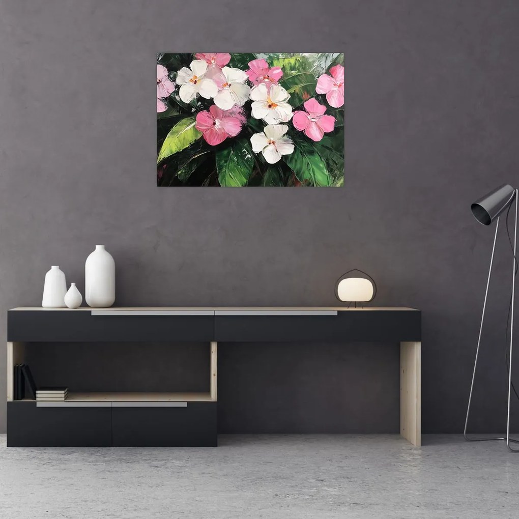 Üveg kép - Rózsaszín és fehér virágok (70x50 cm)