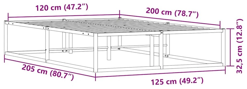 ágykeret matrac nélkül fehér 120x200 cm fém
