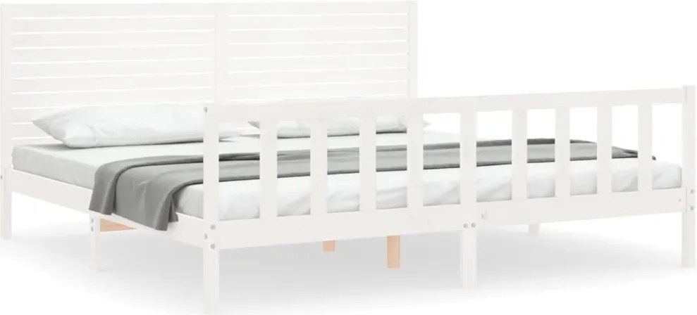 vidaXL fehér tömör fa ágykeret fejtámlával Super King Size