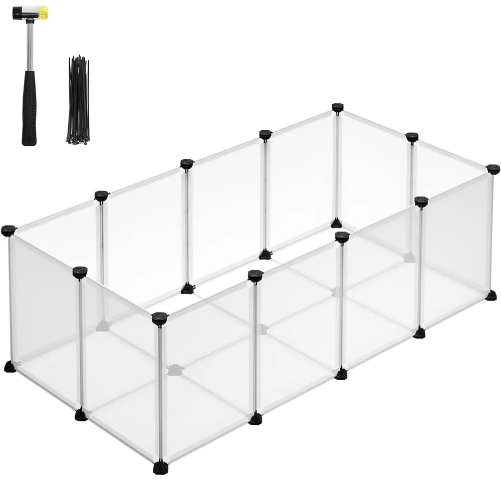 Ketrec háziállatoknak műanyag átlátszó elemekkel, fehér 125 x 63 x 42 cm