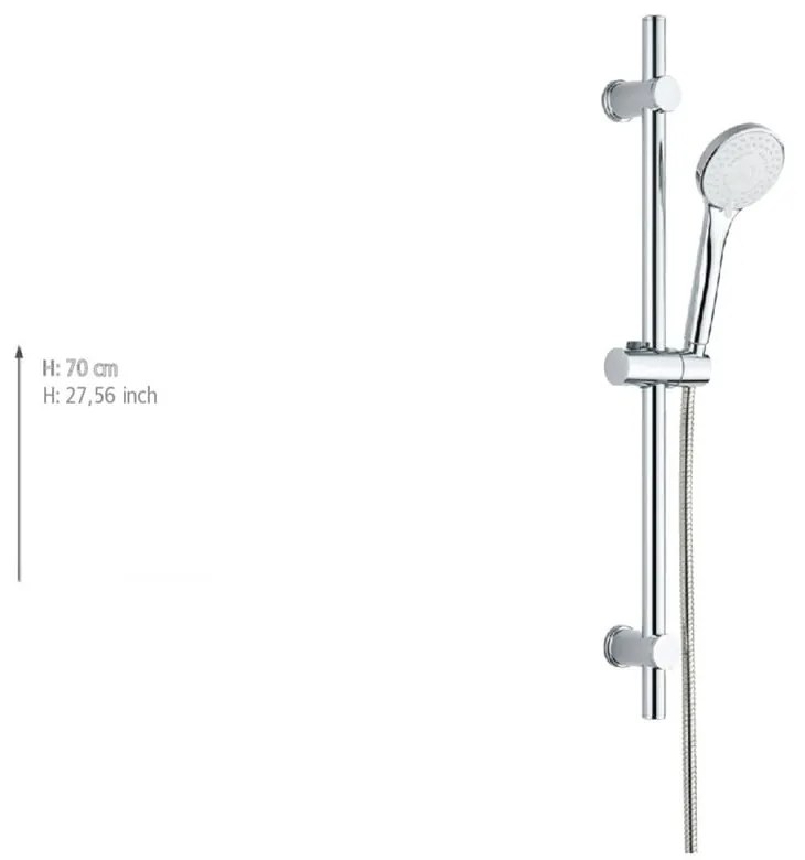 Ezüstszínű rozsdamentes acél zuhanyszett kézi tussal-tolható tartóval 70 cm Uno – Allstar
