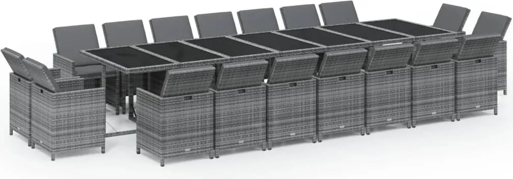 vidaXL 19 részes szürke polyrattan kerti étkezőgarnitúra párnákkal