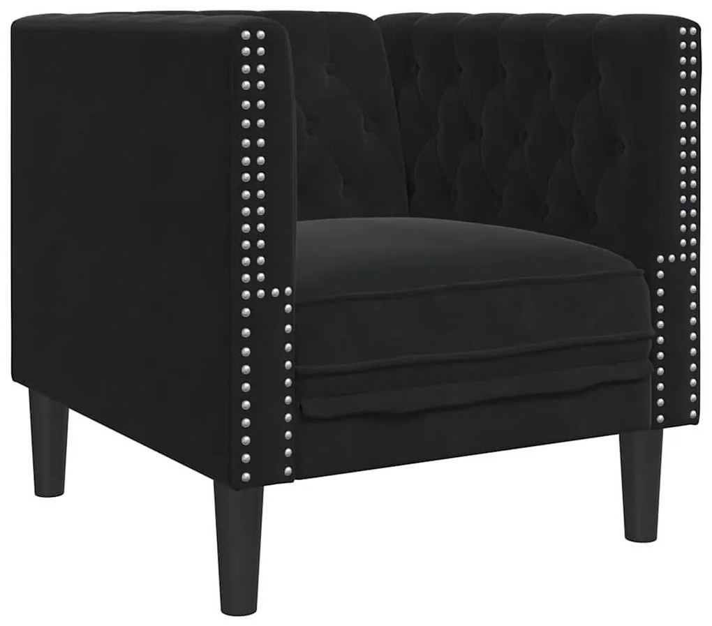 Chesterfield Kanapé Szék Fekete 71 x 74.5 x 70.5 cm Bársony