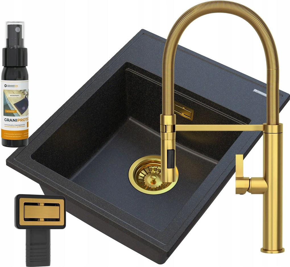 Gránit Mosogató Csaptelep Konyha Alor Arany Szett