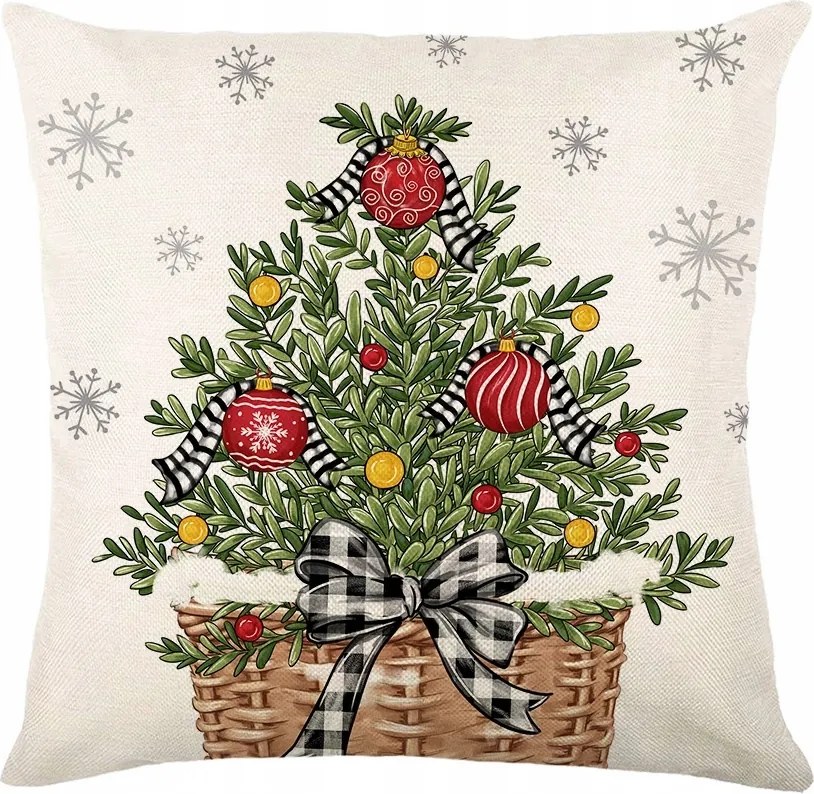 Dekoratív Karácsonyi párnahuzatKosár Karácsonyfa masni 45x45