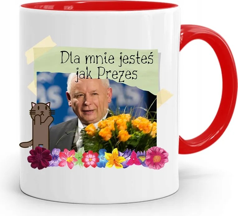 Piros Vicces Bögre Jaroslaw Kaczynski fényképes nyomattal
