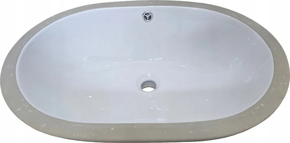 Mosdókagyló pult alá szerelhető 580x390x210 fehér ovális kerámia túlfolyóval Omeble