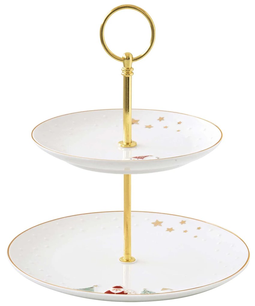 Karácsonyi Porcelán süteményes állvány 2 emeletes 16/21 cm díszdobozban Let it Snow