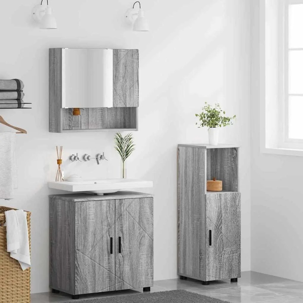 Fürdőszoba bútor szett 3 pcs Szürke sonoma 61 x 35 x 64 cm